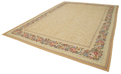 Needlepoint Floral Beige Floral Cotton Wool Handmade Area Rug 10'4'' x 14'7''