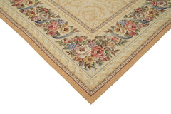 Needlepoint Floral Beige Floral Cotton Wool Handmade Area Rug 10'4'' x 14'7''