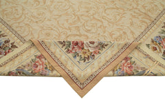 Needlepoint Floral Beige Floral Cotton Wool Handmade Area Rug 10'4'' x 14'7''
