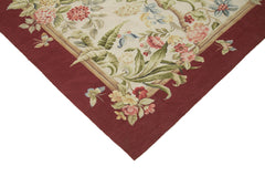 Needlepoint Floral Beige Floral Cotton Wool Handmade Area Rug 9'8'' x 13'11''