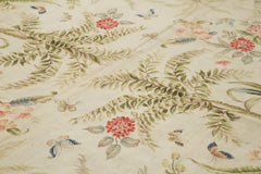 Needlepoint Floral Beige Floral Cotton Wool Handmade Area Rug 9'8'' x 13'11''