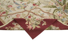 Needlepoint Floral Beige Floral Cotton Wool Handmade Area Rug 9'8'' x 13'11''