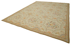 Needlepoint Floral Beige Floral Cotton Wool Handmade Area Rug 11'4'' x 14'9''