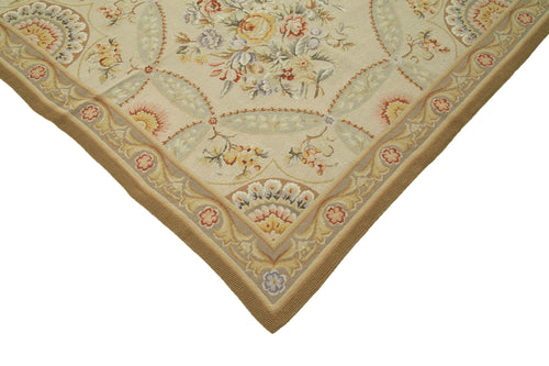 Needlepoint Floral Beige Floral Cotton Wool Handmade Area Rug 11'4'' x 14'9''