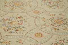 Needlepoint Floral Beige Floral Cotton Wool Handmade Area Rug 11'4'' x 14'9''