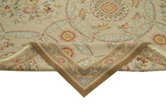 Needlepoint Floral Beige Floral Cotton Wool Handmade Area Rug 11'4'' x 14'9''