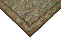 Needlepoint Floral Beige Floral Cotton Wool Handmade Area Rug 9'5'' x 13'5''
