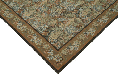 Needlepoint Floral Beige Floral Cotton Wool Handmade Area Rug 9'5'' x 13'5''