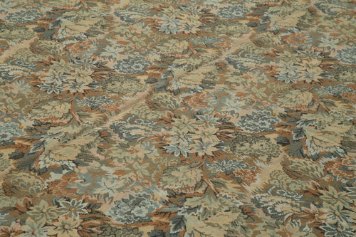 Needlepoint Floral Beige Floral Cotton Wool Handmade Area Rug 9'5'' x 13'5''