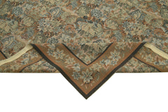 Needlepoint Floral Beige Floral Cotton Wool Handmade Area Rug 9'5'' x 13'5''