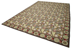 Needlepoint Floral Beige Floral Cotton Wool Handmade Area Rug 12'0'' x 17'11''