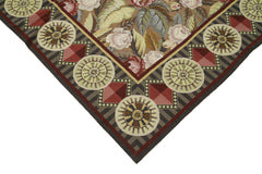 Needlepoint Floral Beige Floral Cotton Wool Handmade Area Rug 12'0'' x 17'11''