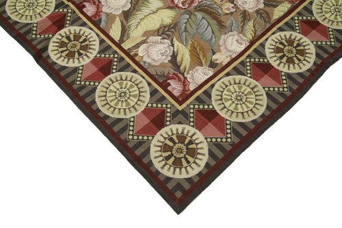 Needlepoint Floral Beige Floral Cotton Wool Handmade Area Rug 12'0'' x 17'11''