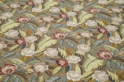 Needlepoint Floral Beige Floral Cotton Wool Handmade Area Rug 12'0'' x 17'11''