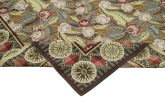 Needlepoint Floral Beige Floral Cotton Wool Handmade Area Rug 12'0'' x 17'11''