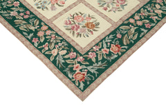 Needlepoint Floral Beige Floral Cotton Wool Handmade Area Rug 7'11'' x 9'10''
