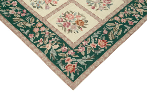 Needlepoint Floral Beige Floral Cotton Wool Handmade Area Rug 7'11'' x 9'10''