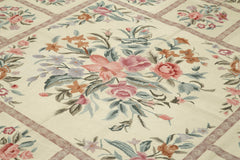 Needlepoint Floral Beige Floral Cotton Wool Handmade Area Rug 7'11'' x 9'10''