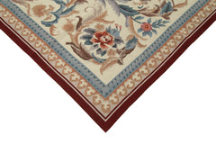 Needlepoint Floral Beige Floral Cotton Wool Handmade Area Rug 7'11'' x 9'10''