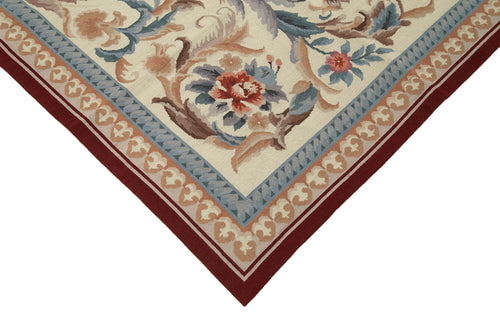 Needlepoint Floral Beige Floral Cotton Wool Handmade Area Rug 7'11'' x 9'10''