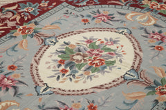 Needlepoint Floral Beige Floral Cotton Wool Handmade Area Rug 7'11'' x 9'10''