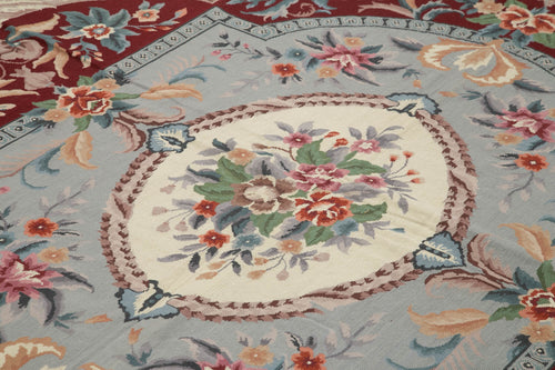 Needlepoint Floral Beige Floral Cotton Wool Handmade Area Rug 7'11'' x 9'10''