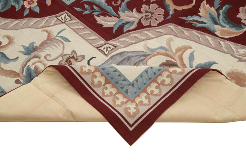 Needlepoint Floral Beige Floral Cotton Wool Handmade Area Rug 7'11'' x 9'10''