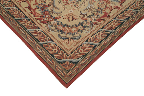 Needlepoint Floral Beige Floral Cotton Wool Handmade Area Rug 7'10'' x 10'0''