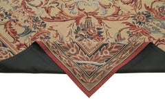 Needlepoint Floral Beige Floral Cotton Wool Handmade Area Rug 7'10'' x 10'0''