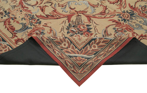 Needlepoint Floral Beige Floral Cotton Wool Handmade Area Rug 7'10'' x 10'0''