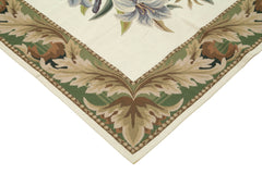 Needlepoint Floral Beige Floral Cotton Wool Handmade Area Rug 7'11'' x 10'0''