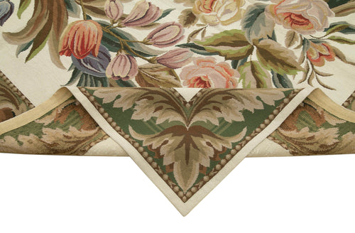 Needlepoint Floral Beige Floral Cotton Wool Handmade Area Rug 7'11'' x 10'0''