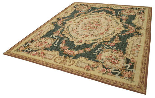 Needlepoint Floral Beige Floral Cotton Wool Handmade Area Rug 7'10'' x 9'11''