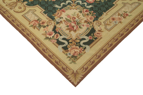 Needlepoint Floral Beige Floral Cotton Wool Handmade Area Rug 7'10'' x 9'11''