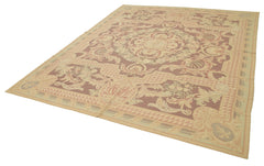 Needlepoint Floral Beige Floral Cotton Wool Handmade Area Rug 7'10'' x 9'6''