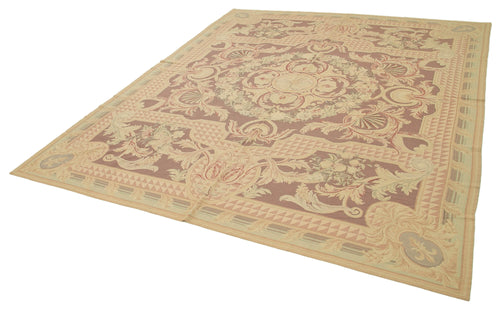 Needlepoint Floral Beige Floral Cotton Wool Handmade Area Rug 7'10'' x 9'6''