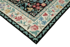 Needlepoint Floral Black Floral Cotton Wool Handmade Area Rug 7'9'' x 9'11''