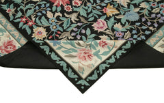 Needlepoint Floral Black Floral Cotton Wool Handmade Area Rug 7'9'' x 9'11''