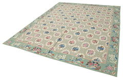 Needlepoint Floral Blue Floral Cotton Wool Handmade Area Rug 7'9'' x 9'11''