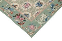 Needlepoint Floral Blue Floral Cotton Wool Handmade Area Rug 7'9'' x 9'11''