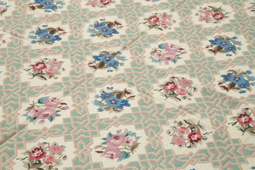 Needlepoint Floral Blue Floral Cotton Wool Handmade Area Rug 7'9'' x 9'11''