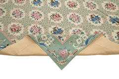 Needlepoint Floral Blue Floral Cotton Wool Handmade Area Rug 7'9'' x 9'11''