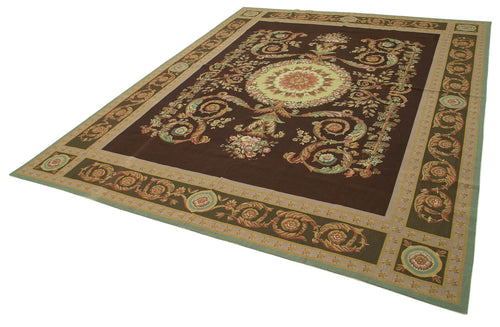 Needlepoint Floral Beige Floral Cotton Wool Handmade Area Rug 8'0'' x 10'0''