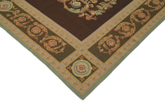 Needlepoint Floral Beige Floral Cotton Wool Handmade Area Rug 8'0'' x 10'0''