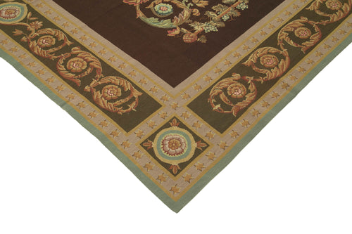 Needlepoint Floral Beige Floral Cotton Wool Handmade Area Rug 8'0'' x 10'0''
