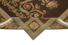 Needlepoint Floral Beige Floral Cotton Wool Handmade Area Rug 8'0'' x 10'0''