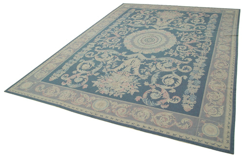 Needlepoint Floral Purple Floral Cotton Wool Handmade Area Rug 7'9'' x 10'8''