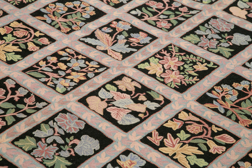 Needlepoint Floral Purple Floral Cotton Wool Handmade Area Rug 7'7'' x 9'10''