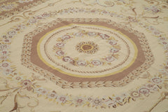 Needlepoint Floral Beige Floral Cotton Wool Handmade Area Rug 8'1'' x 9'11''