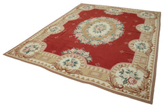 Needlepoint Floral Beige Floral Cotton Wool Handmade Area Rug 8'0'' x 10'0''